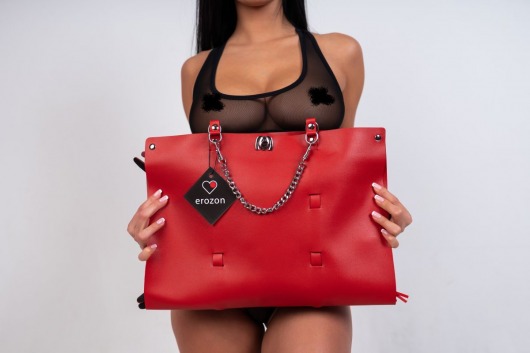 Оригинальный БДСМ-набор из 9 предметов в красной кожаной сумке - Erozon - купить с доставкой в Краснодаре