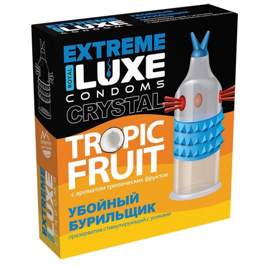 Стимулирующий презерватив  Убойный бурильщик  с ароматом тропических фруктов - 1 шт. - Luxe - купить с доставкой в Краснодаре