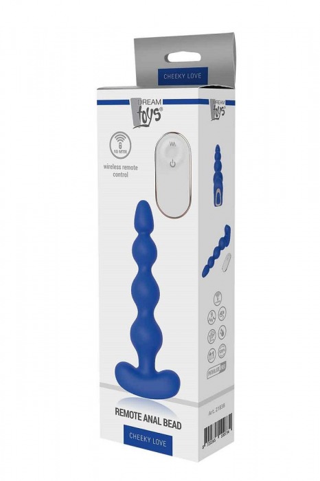 Синяя анальная виброелочка с пультом ДУ Remote Anal Bead - 18 см. - Dream Toys