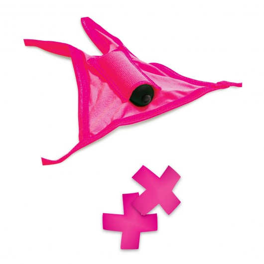 Трусики с вырезом с вибропулей и пэстисы Neon Pink - Pipedream