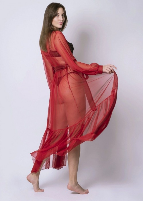 Длинный сетчатый халат с рукавами и поясом - NG Designer купить с доставкой