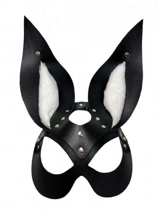 Черная маска зайки с белым мехом на ушках Miss Bunny - БДСМ Арсенал - купить с доставкой в Краснодаре
