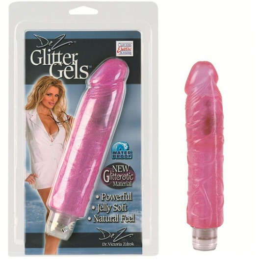 Реалистичный розовый вибратор Glitter Gels Vibrating Dong - 18 см. - California Exotic Novelties
