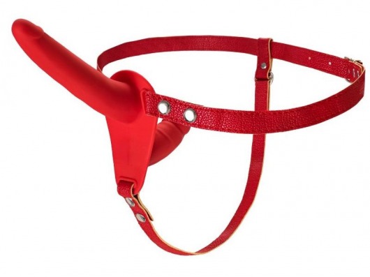 Красный страпон на ремнях с вагинальной пробкой - 15 см. - ToyFa - купить с доставкой в Краснодаре
