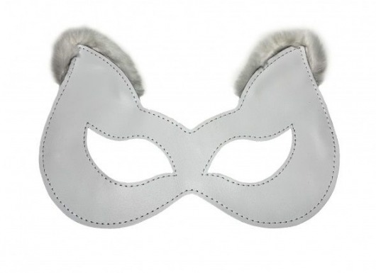 Белая маска из натуральной кожи с мехом на ушках - БДСМ Арсенал - купить с доставкой в Краснодаре
