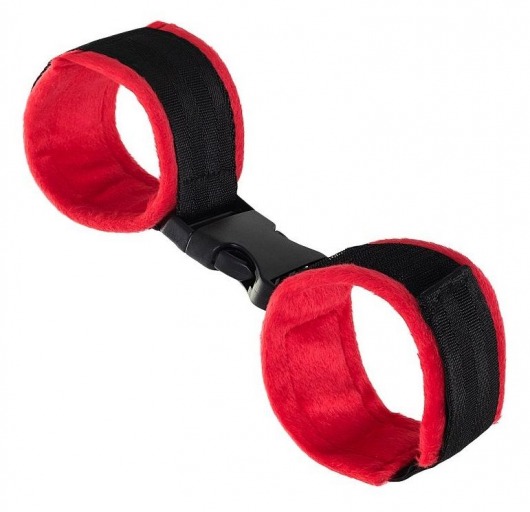 Красно-черные велюровые наручники Anonymo - ToyFa - купить с доставкой в Краснодаре