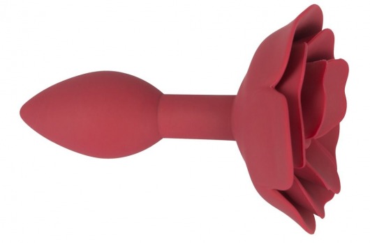 Красная анальная пробка с ограничительным основанием в виде розы - 10,7 см. - Orion - купить с доставкой в Краснодаре