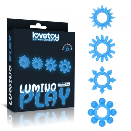 Набор из 4 голубых, светящихся в темноте эрекционных колец Lumino Play - Lovetoy - в Краснодаре купить с доставкой