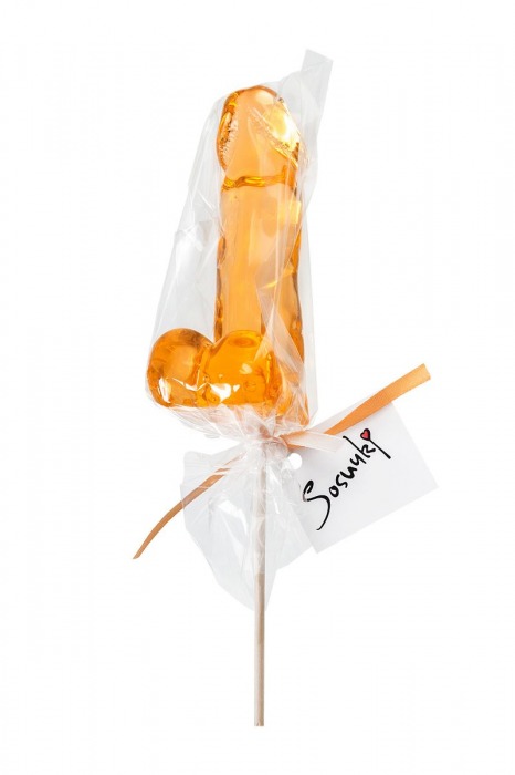 Оранжевый леденец в форме пениса со вкусом аморетто - Sosuчki - купить с доставкой в Краснодаре