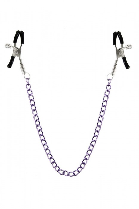 Зажимы для сосков с фиолетовой цепочкой Sweet Caress Nipple Chain - Sweet Caress - купить с доставкой в Краснодаре
