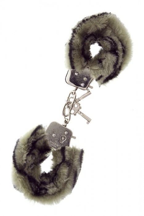 Металлические наручники с чёрно-серой меховой опушкой - Dream Toys - купить с доставкой в Краснодаре
