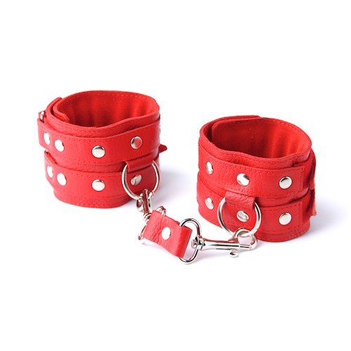 Красные кожаные наручники с велюровой подкладкой - Sitabella - купить с доставкой в Краснодаре