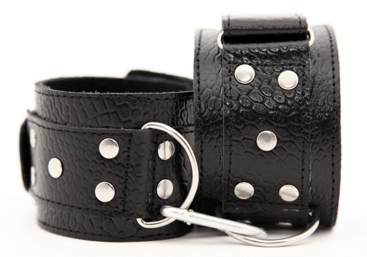 Чёрные кожаные наручники - БДСМ Арсенал - купить с доставкой в Краснодаре