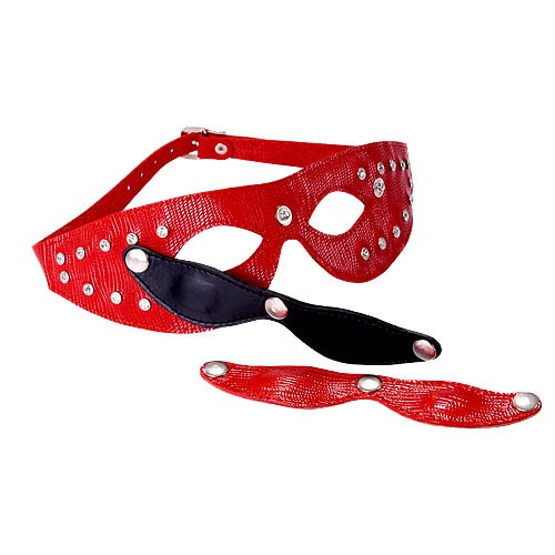 Красная кожаная маска со съёмными шорами - Sitabella - купить с доставкой в Краснодаре