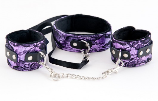 Пурпурный кружевной набор: ошейник и наручники - ToyFa - купить с доставкой в Краснодаре