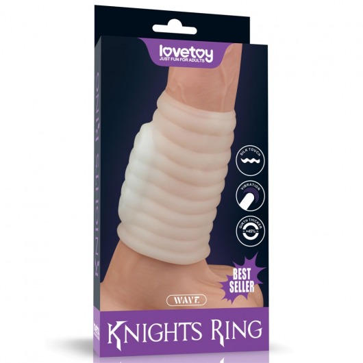 Белая вибронасадка на пенис Knights Ring с ребрышками - Lovetoy - в Краснодаре купить с доставкой