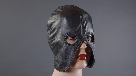 Чёрный кожаный полушлем с прорезями для глаз - Подиум - купить с доставкой в Краснодаре