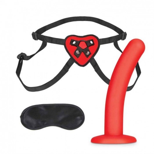 Красный поясной фаллоимитатор Red Heart Strap on Harness   5in Dildo Set - 12,25 см. - Lux Fetish - купить с доставкой в Краснодаре