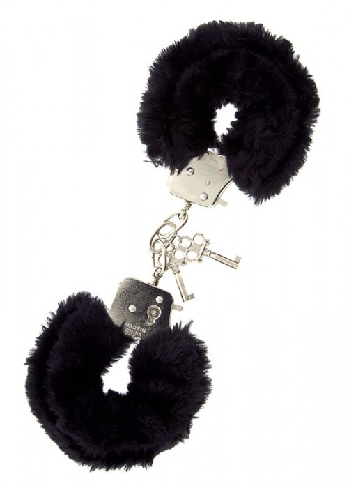 Металлические наручники с чёрной меховой опушкой - Dream Toys - купить с доставкой в Краснодаре