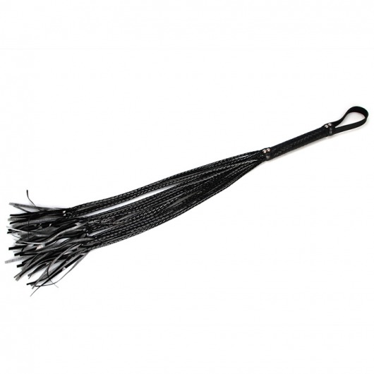 Чёрная плеть с лаковыми хвостиками - 79 см. - Lux Fetish - купить с доставкой в Краснодаре