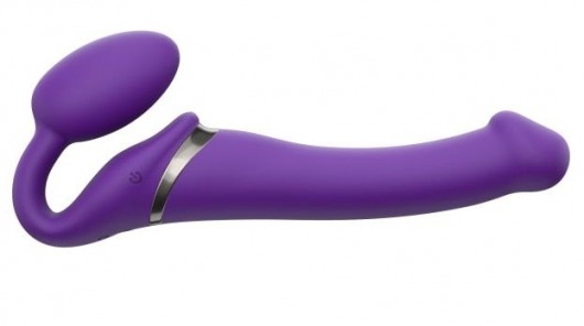 Фиолетовый безремневой вибрострапон Silicone Bendable Strap-On - size M - Strap-on-me - купить с доставкой в Краснодаре