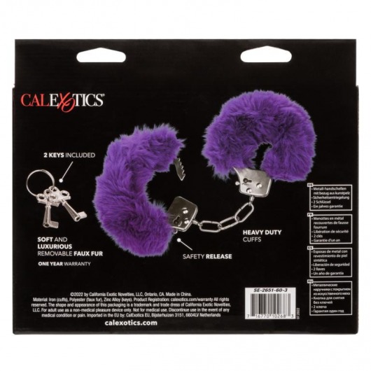 Металлические наручники с фиолетовым мехом Ultra Fluffy Furry Cuffs - California Exotic Novelties - купить с доставкой в Краснодаре
