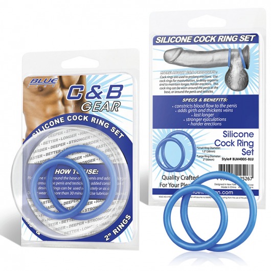 Набор из двух голубых силиконовых колец разного диаметра SILICONE COCK RING SET - BlueLine - в Краснодаре купить с доставкой