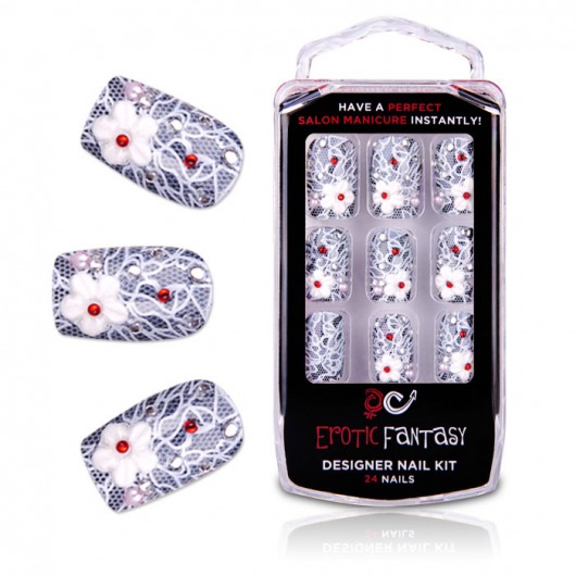 Кружевные типсы для ногтей из акрила с аппликацией и стразами Picanto - Erotic Fantasy купить с доставкой