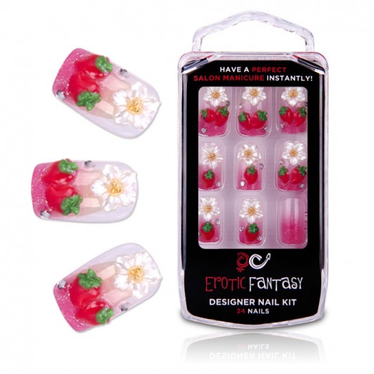 Акриловые типсы для маникюра с клубничками Californian Strawberry - Erotic Fantasy купить с доставкой