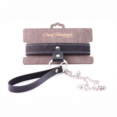 Узкий однослойный ошейник с поводком - Crazy Handmade - купить с доставкой в Краснодаре