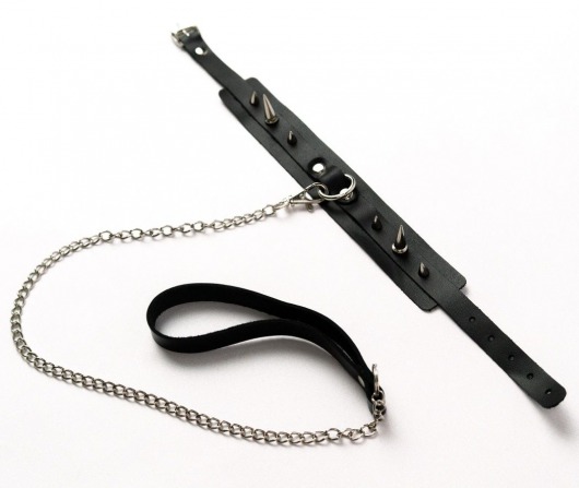 Черный ошейник с шипами и поводком - Crazy Handmade - купить с доставкой в Краснодаре