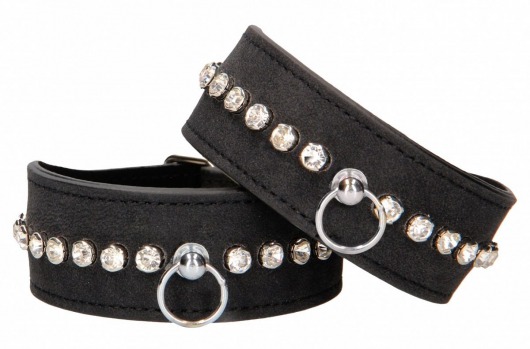 Черные наручники Diamond Studded Wrist Cuffs - Shots Media BV - купить с доставкой в Краснодаре