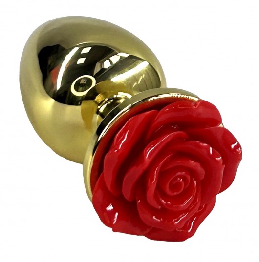 Золотистая анальная пробка с ограничителем в форме красной розы - 10 см. - Kanikule
