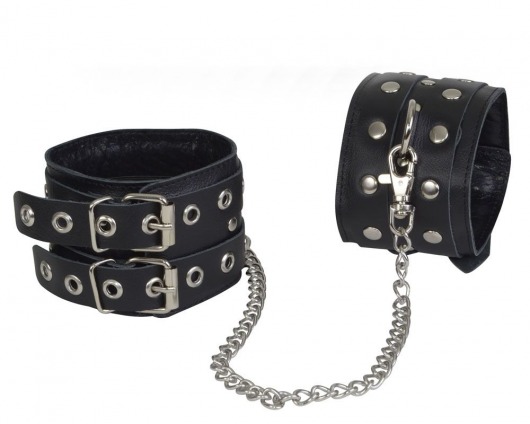 Чёрные кожаные оковы, соединенные цепочкой - Sitabella - купить с доставкой в Краснодаре