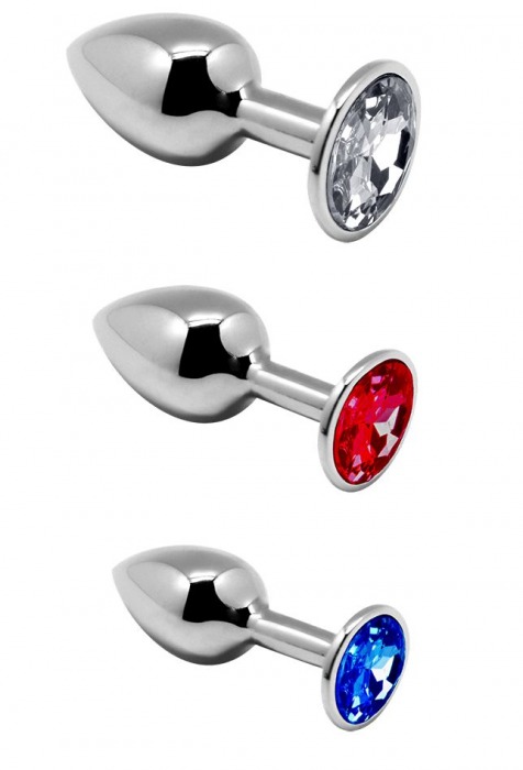 Набор из 3 серебристых анальных втулок со стразами Metal Plug Kit - Adrien Lastic - купить с доставкой в Краснодаре