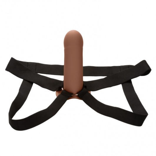 Коричневый фаллопротез из силикона Extension with Harness - 15,75 см. - California Exotic Novelties - купить с доставкой в Краснодаре