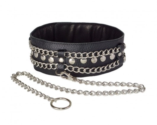 Чёрный ошейник с цепочками и поводком - Sitabella - купить с доставкой в Краснодаре