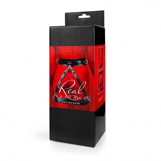 Черный кожаный пояс с гартерами - S-M - Notabu - купить с доставкой в Краснодаре