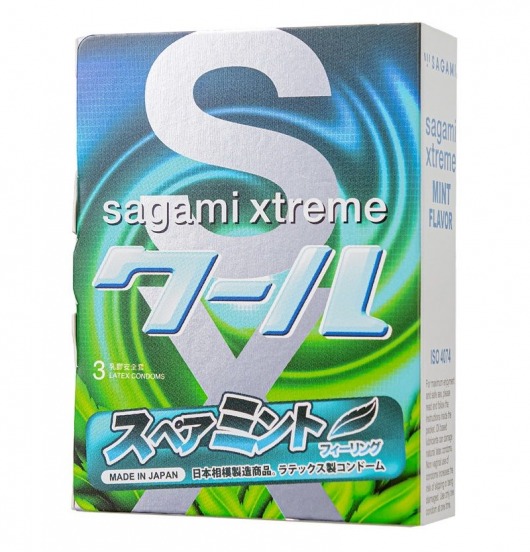 Презервативы Sagami Xtreme Mint с ароматом мяты - 3 шт. - Sagami - купить с доставкой в Краснодаре