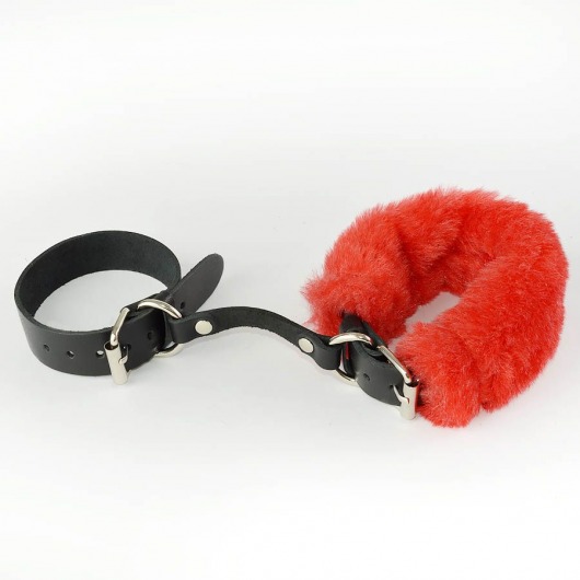 Черные кожаные наручники со съемной красной опушкой - Sitabella - купить с доставкой в Краснодаре