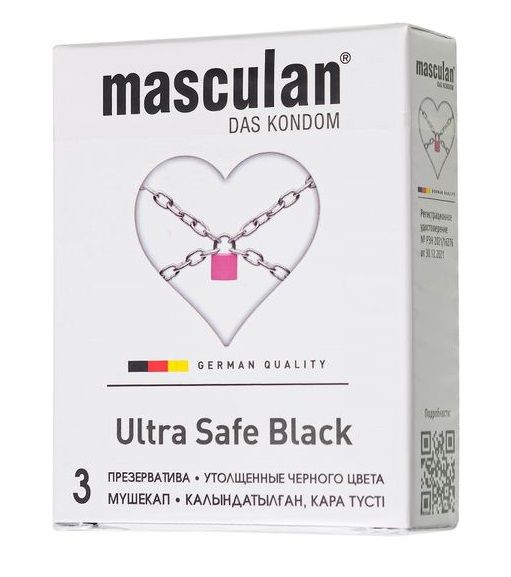 Ультрапрочные презервативы Masculan Ultra Safe Black - 3 шт. - Masculan - купить с доставкой в Краснодаре