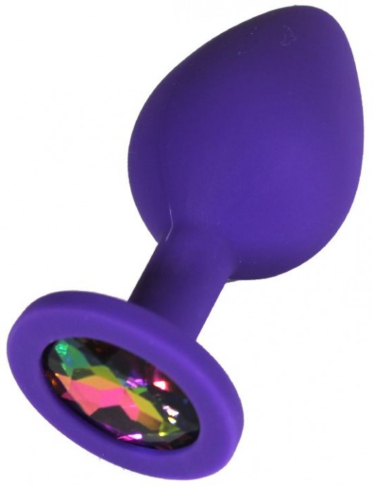 Фиолетовая анальная пробка с радужным кристаллом - 7 см. - Eroticon