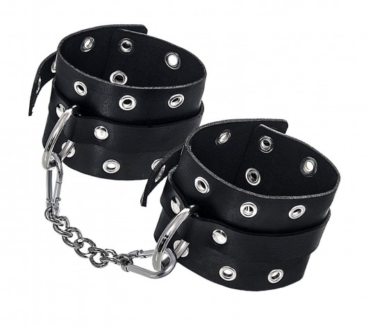 Черные кожаные однослойные наручники с люверсами - Pecado - купить с доставкой в Краснодаре