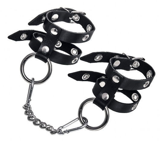 Черные однослойные кожаные наручники из двух ремешков - Pecado - купить с доставкой в Краснодаре
