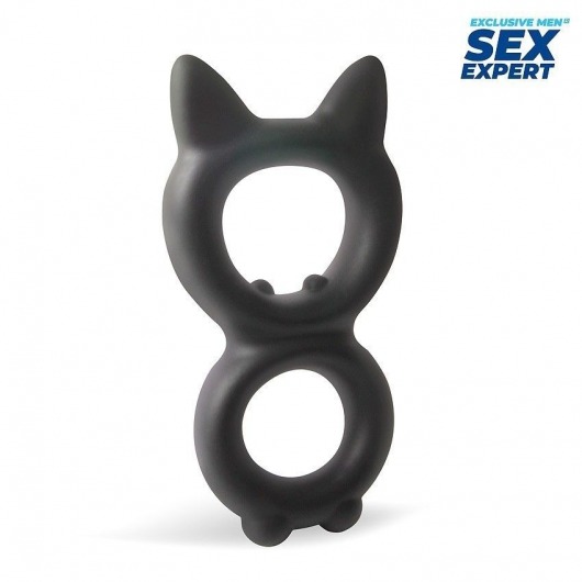 Черное двойное эрекционное кольцо с кошачьими ушками - Sex Expert - в Краснодаре купить с доставкой
