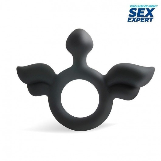 Черное эрекционное кольцо с крылышками - Sex Expert - в Краснодаре купить с доставкой