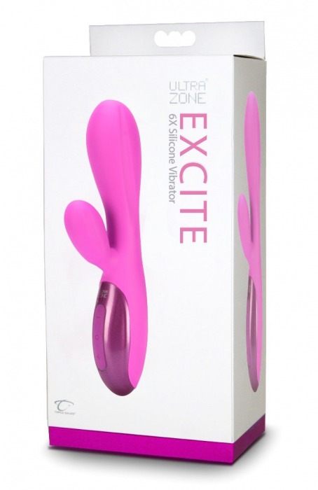 Розовый вибромассажер Excite 6x Rabbit Style со стимуляцией клитора - 17,8 см. - Topco Sales