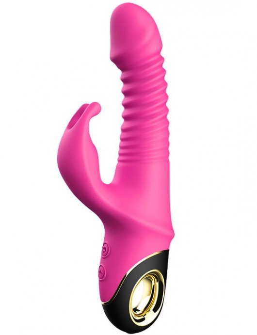 Ярко-розовый вибратор Crazy Rabbit с фрикционным движением и ротацией - 23 см. - Eroticon