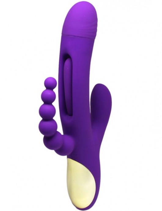 Фиолетовый ударный вибратор Anal G-Hit с анальной цепочкой - 24 см. - Eroticon