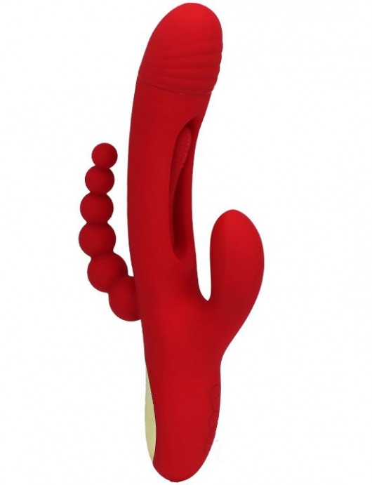 Красный ударный вибратор Anal G-Hit с анальной цепочкой - 24 см. - Eroticon